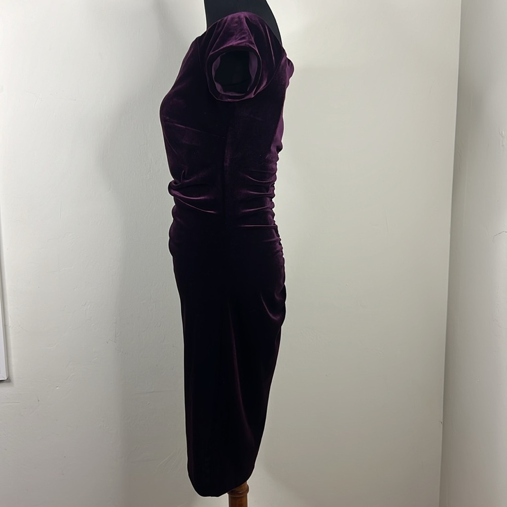 X BY XSCAPE Plum Off the Shoulder Scrunch Back Cocktail Dress 6 - Picture 6 of 9